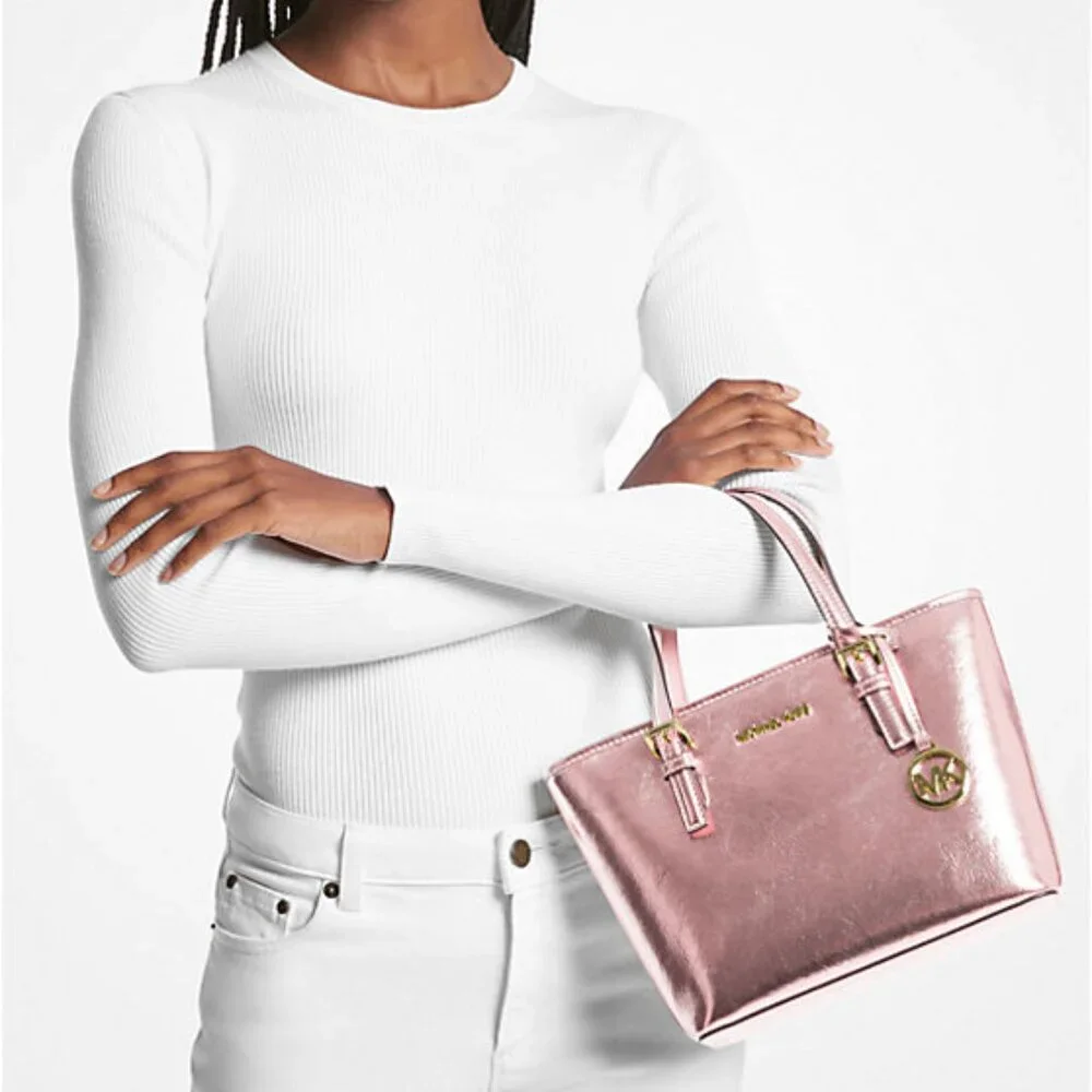 Michael Kors Jet Set Travel Metallic Zip Top Tote Bag NWOT